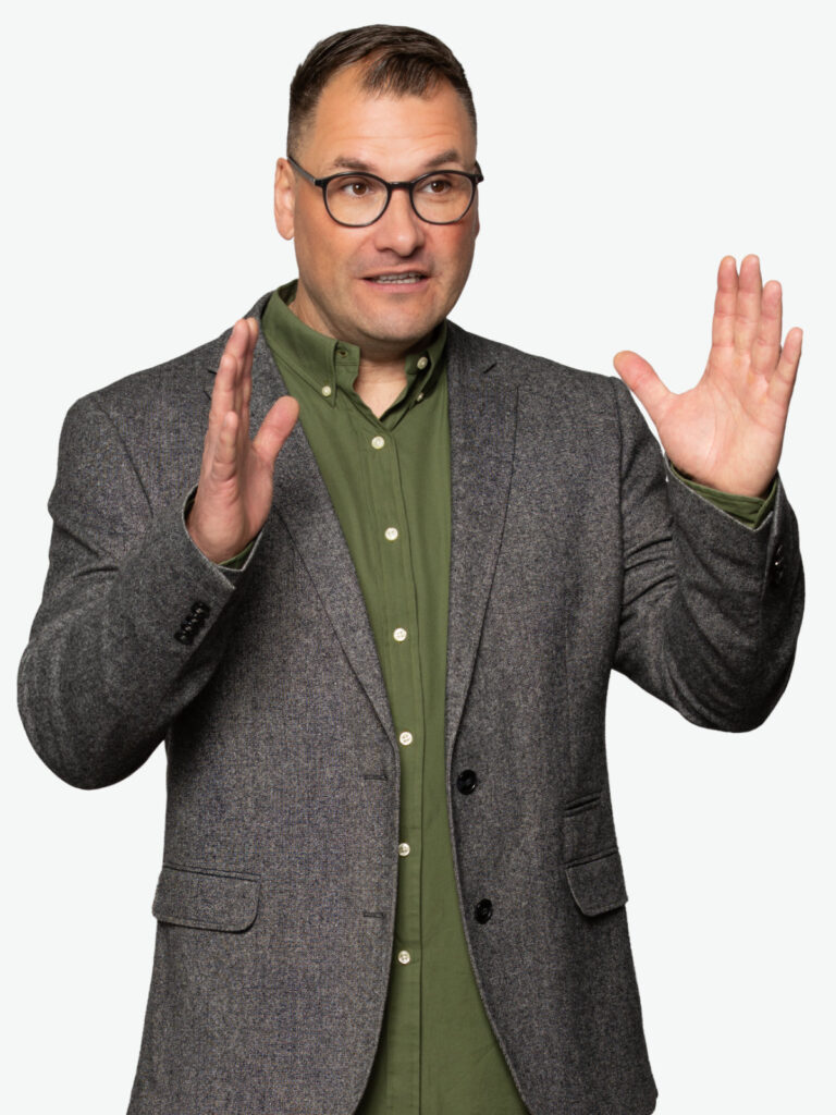 Markus Morawe auf einer hellen Bühne – Keynote-Situation über Veränderung und Selbstführung.